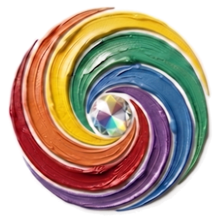 ColorMax paint-swirl mark — the full color spectrum drawn into a single swirl around a crystal core